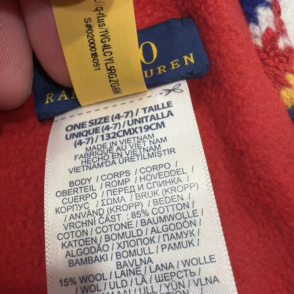 Polo Ralph Lauren Kids 4-7 Scarf Red Yellow 100% COTTON 132 CM Authentic